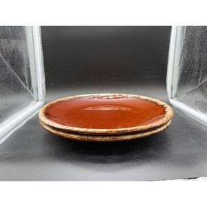 Hull Pottery Mirror Brown Drip Glaze Dinner Plates Vintage Set of 2 Oven Proof